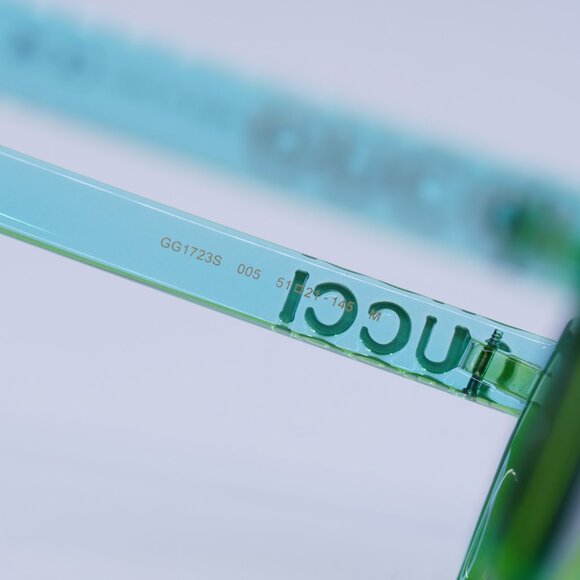 Gucci GG1723S 005 Sunglasses Transparent Green/Lime Yellow Square Frame - Picture 7 of 10